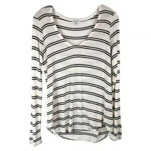 Splendid Small Top Striped Black White Scoop Neck Long Sleeve Knit Popover